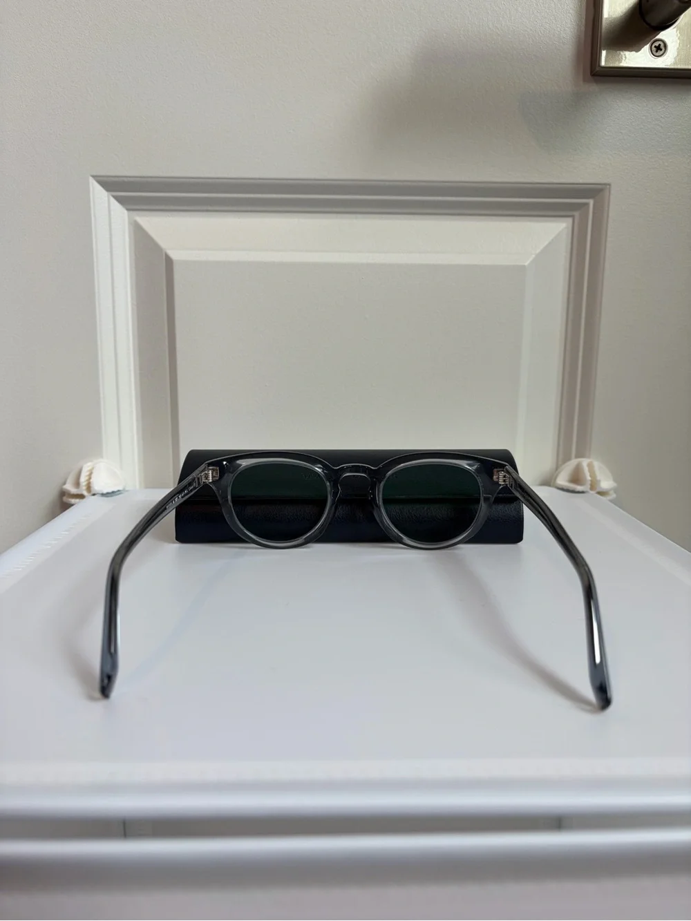 Warby Parker Blue-light Clear/Light Blue Frame Round Sunglasses